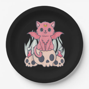 Kawaii Pastel Goth Cute Creepy Demon Cat and Skull Paper Plate