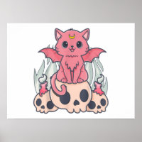 Kawaii Pastel Goth Cute Creepy Demon Cat and Skull