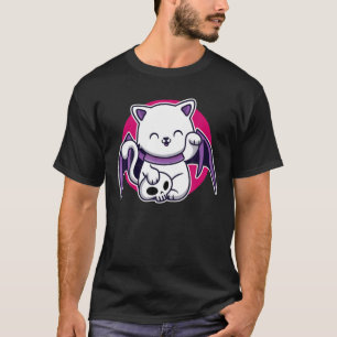 Kawaii Pastel Goth Cute Creepy Demon Cat And Skull T-Shirt
