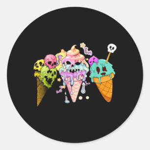 Kawaii Pastel Goth Cute Creepy Ice Cream Skull Classic Round Sticker