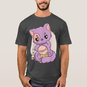 Kawaii Pastel Goth Cute Creepy Witchy Cat Boba Ani T-Shirt