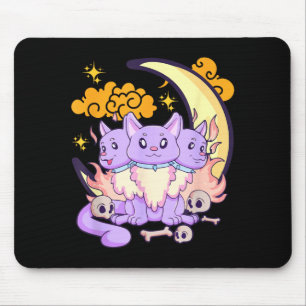 Kawaii Pastel Goth Cute Y 3 Headed Dog Halloween Mouse Pad
