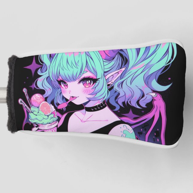 Kawaii Pastel Goth Little Demon Koakuma Anime Girl Golf Head Cover (Front)