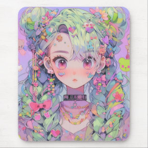 Kawaii Pastel Harajuku Anime Girl With Braids Mouse Pad