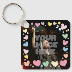 Kawaii Pastel Hearts Photo Border Customisable Key Ring