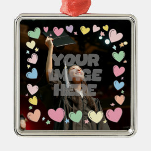 Kawaii Pastel Hearts Photo Border Customisable Metal Ornament