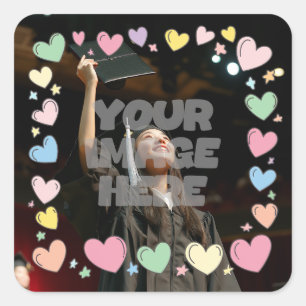 Kawaii Pastel Hearts Photo Border Customisable Square Sticker