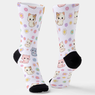 Kawaii Pastel Kittens and Flowers  Socks