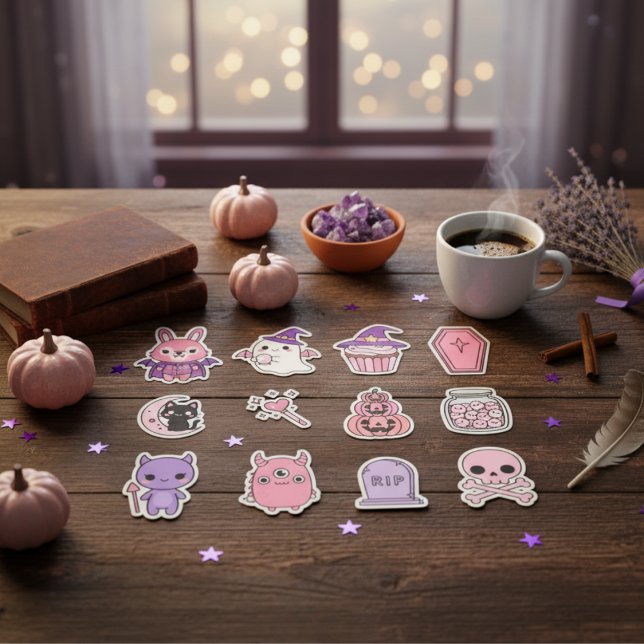Kawaii Pastel Moonlight Magic Sticker Pack  (Spooky Cute Critters & Charms)