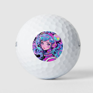 Kawaii Pastel Pink and Blue Space Anime Girl Golf Balls
