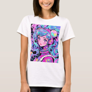 Kawaii Pastel Pink and Blue Space Anime Girl T-Shirt