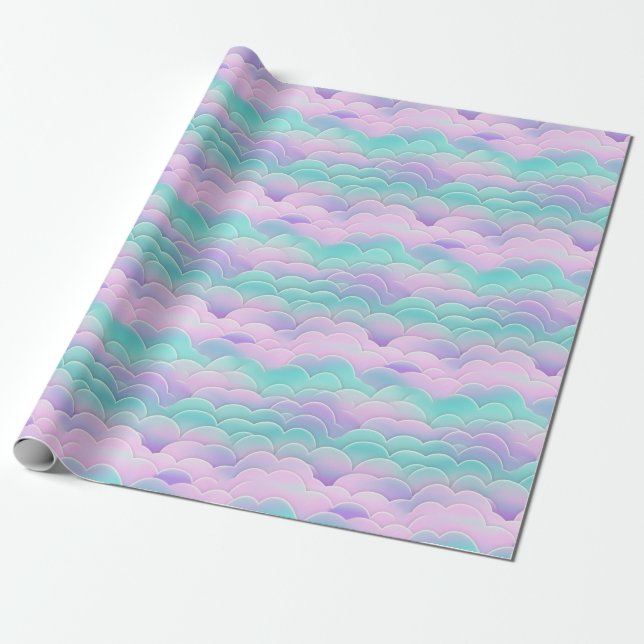 Kawaii Pastel Pink Blue Clouds Repeating Pattern Wrapping Paper (Unrolled)