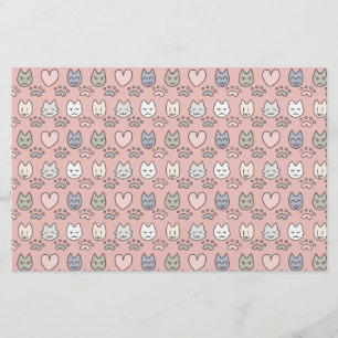 Kawaii Pastel Pink Cat Faces Scrapbook Paper 5x8