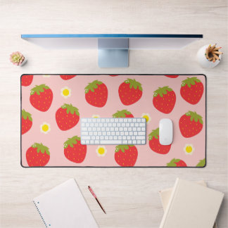 Kawaii Pastel Pink Strawberry Desk Mat 