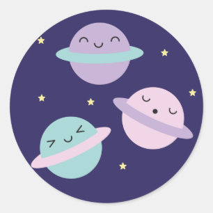 Kawaii Pastel Planets Classic Round Sticker