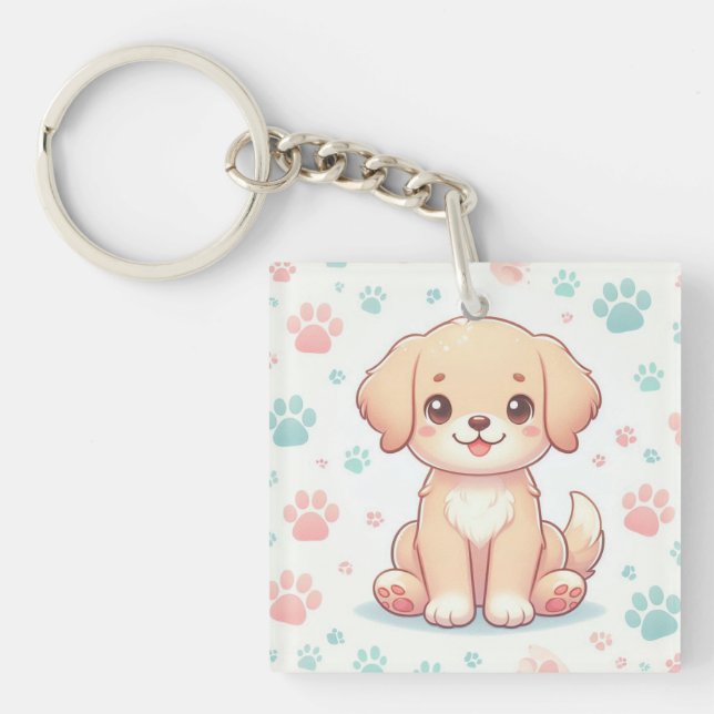 Kawaii Pastel Puppy Paw Pattern Key Ring (Front)