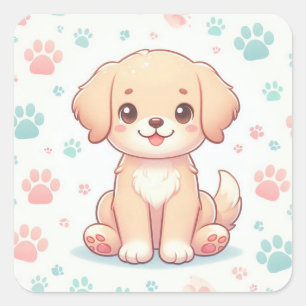 Kawaii Pastel Puppy Paw Pattern Square Sticker