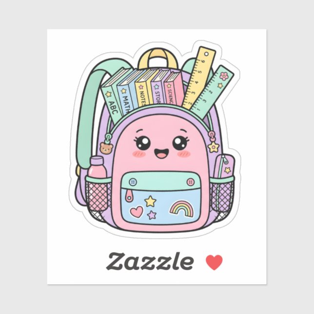 Kawaii Pastel School Backpack Study Vibes Sticker (Sheet)