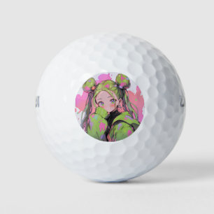 Kawaii Pastel Splatter Anime Girl Golf Balls