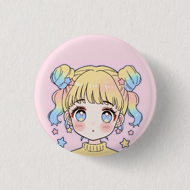 Kawaii Pastel Star Girl Portrait 3 Cm Round Badge (Front)