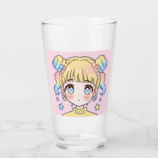 Kawaii Pastel Star Girl Portrait Glass