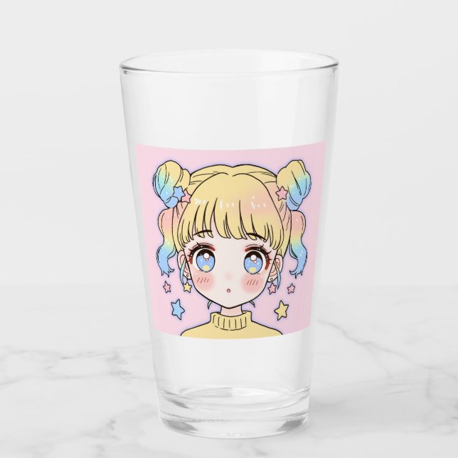 Kawaii Pastel Star Girl Portrait Glass (Front)