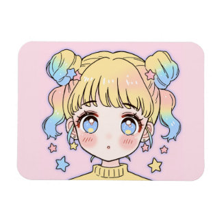 Kawaii Pastel Star Girl Portrait Magnet