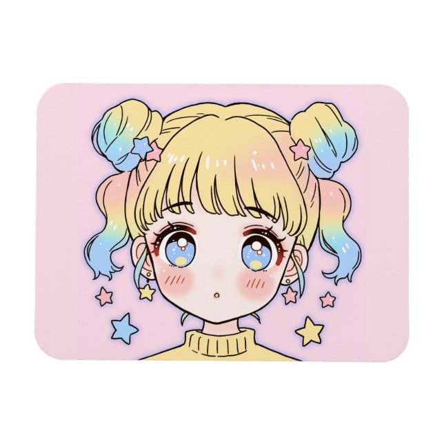 Kawaii Pastel Star Girl Portrait Magnet (Horizontal)