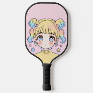 Kawaii Pastel Star Girl Portrait Pickleball Paddle