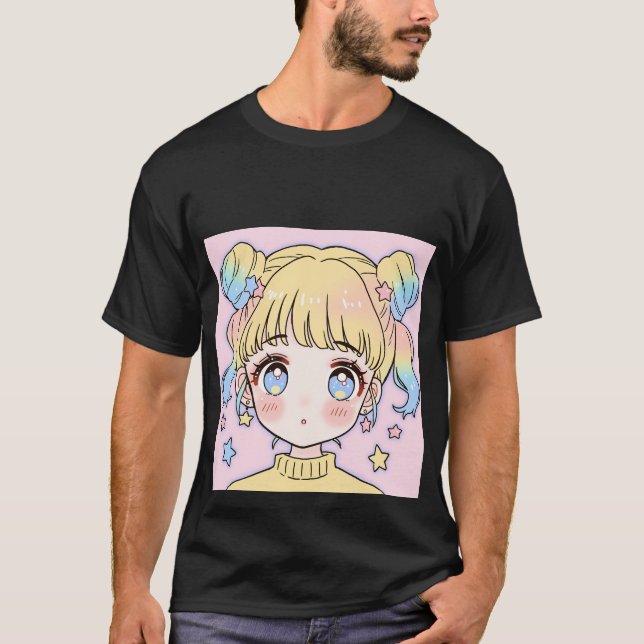 Kawaii Pastel Star Girl Portrait T-Shirt (Front)