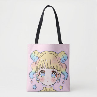 Kawaii Pastel Star Girl Portrait Tote Bag
