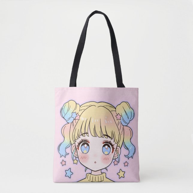 Kawaii Pastel Star Girl Portrait Tote Bag (Front)