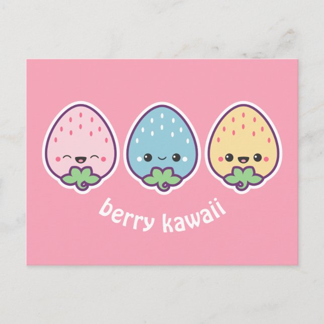 Kawaii Pastel Strawberries Postcard (Front)