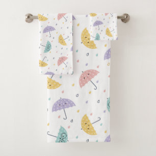 Kawaii Pastel Umbrella Pattern Bath Towel Set