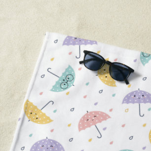 Kawaii Pastel Umbrella Pattern Beach Towel