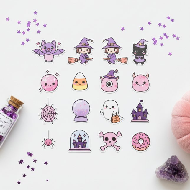 Kawaii Pastel Witchcraft & Wonder Sticker Pack (Adorable Bats, Spells & Treats)