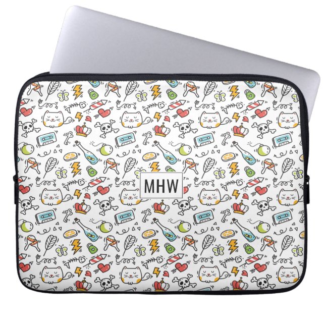 Kawaii Pattern custom monogram laptop sleeves (Front)
