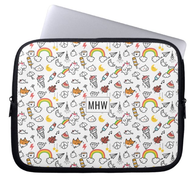 Kawaii Pattern custom monogram laptop sleeves (Front)
