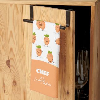 Kawaii pattern of fun carrots tea towel