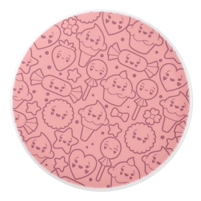 Kawaii pattern with cute cakes ceramic knob (Front)
