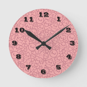 Kawaii pattern with cute cakes round clock