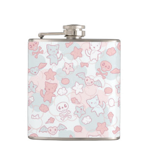 kawaii pattern with doodle hip flask
