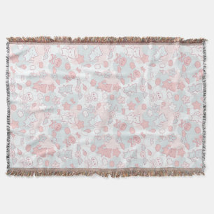 kawaii pattern with doodle throw blanket