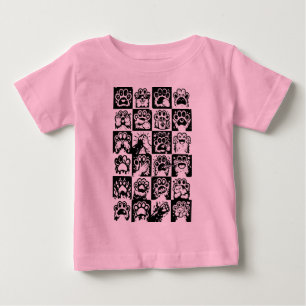 Kawaii Paw Emotions Black White Grid Baby T-Shirt