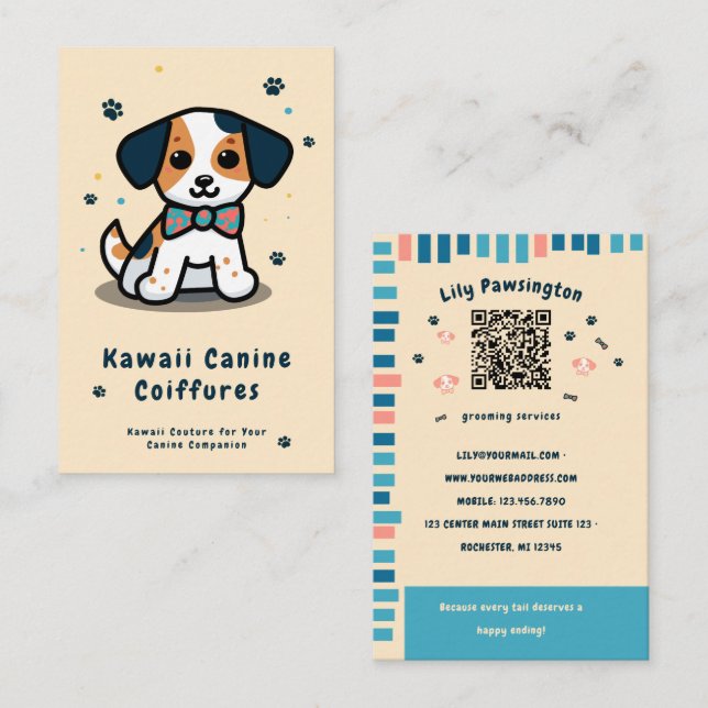 Kawaii Paws Delight dog grooming Business Card (Front/Back)