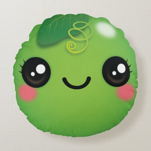 Kawaii Pea Round Pillow (Front)