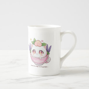 Kawaii Peach Cat in Lavender Teacup Coffee Mug