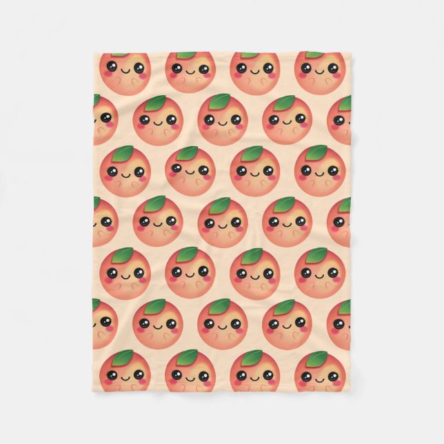 Kawaii Peach Fleece Blanket (Front)