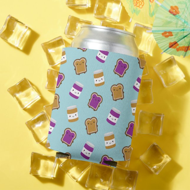 Kawaii Peanut Butter & Jelly Sandwich Couple Can Cooler (In Situ Summer)