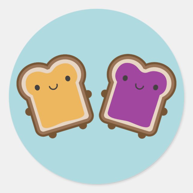 Kawaii Peanut Butter & Jelly Sandwich Couple Classic Round Sticker (Front)